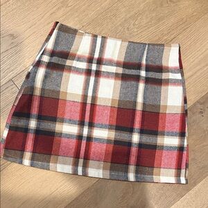 Plaid Mini Skirt in Red and Brown